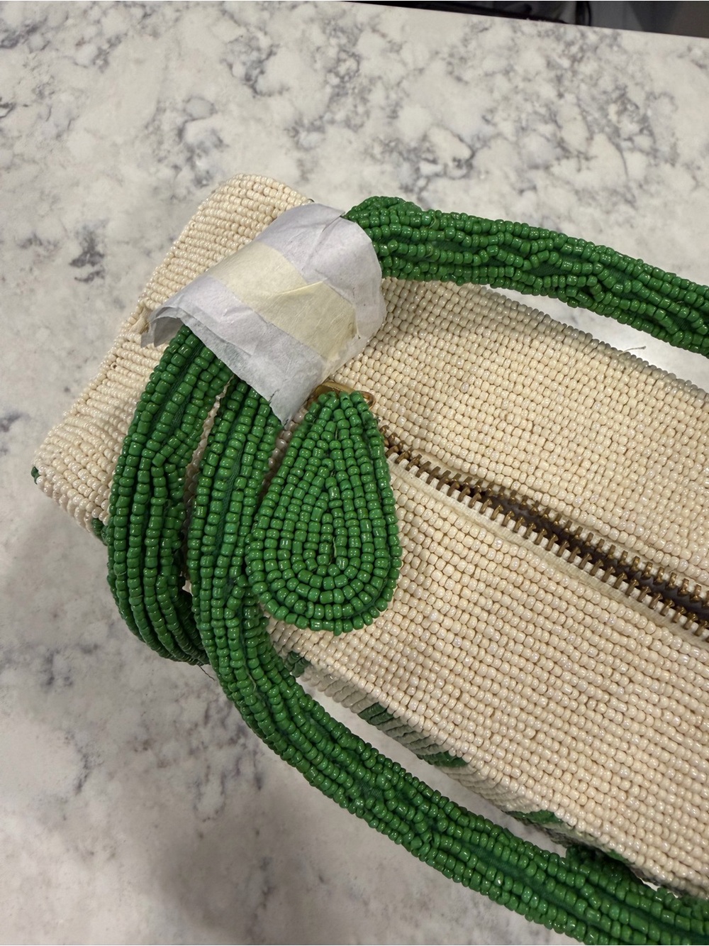 Anthropologie Striped Beaded Shoulder/Hand Bag in Green and Cream - Picture 8 of 8